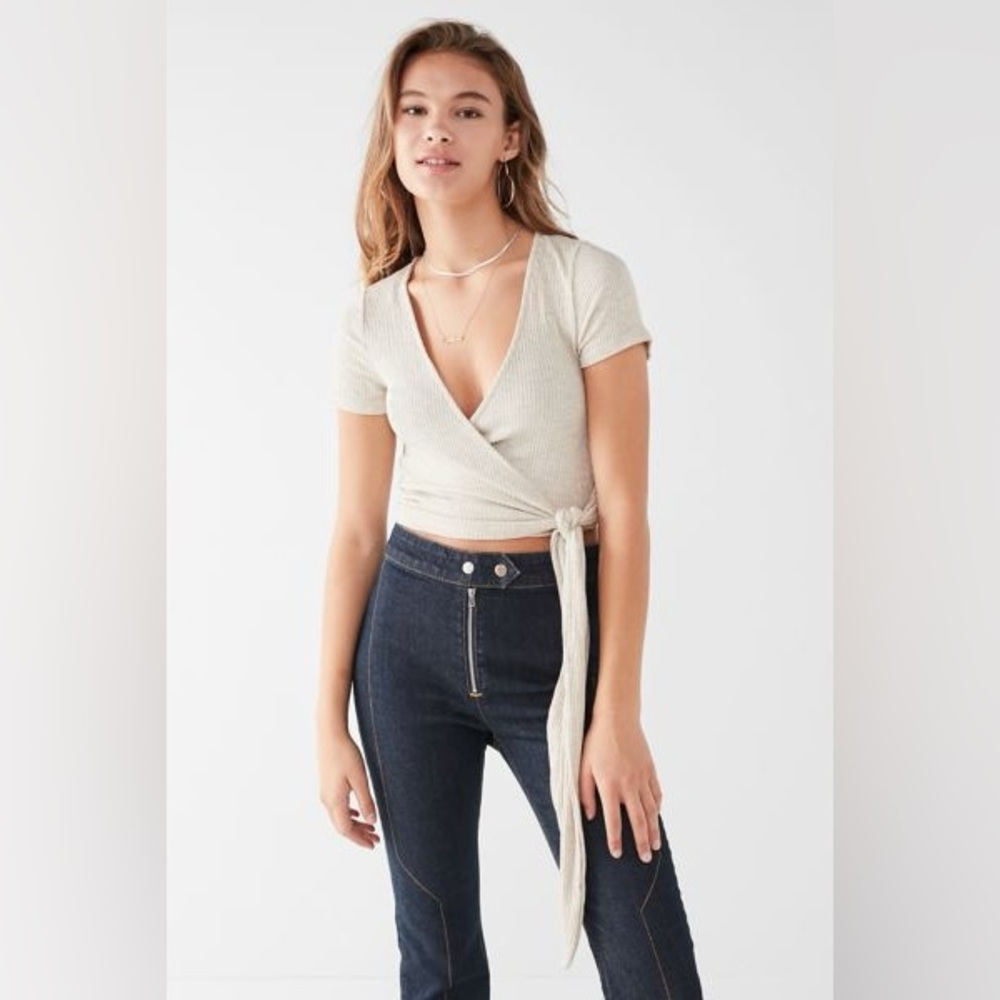 Urban Outfitters Project Social T Bailey Wrap Tee Cream Tie-Front Blouse